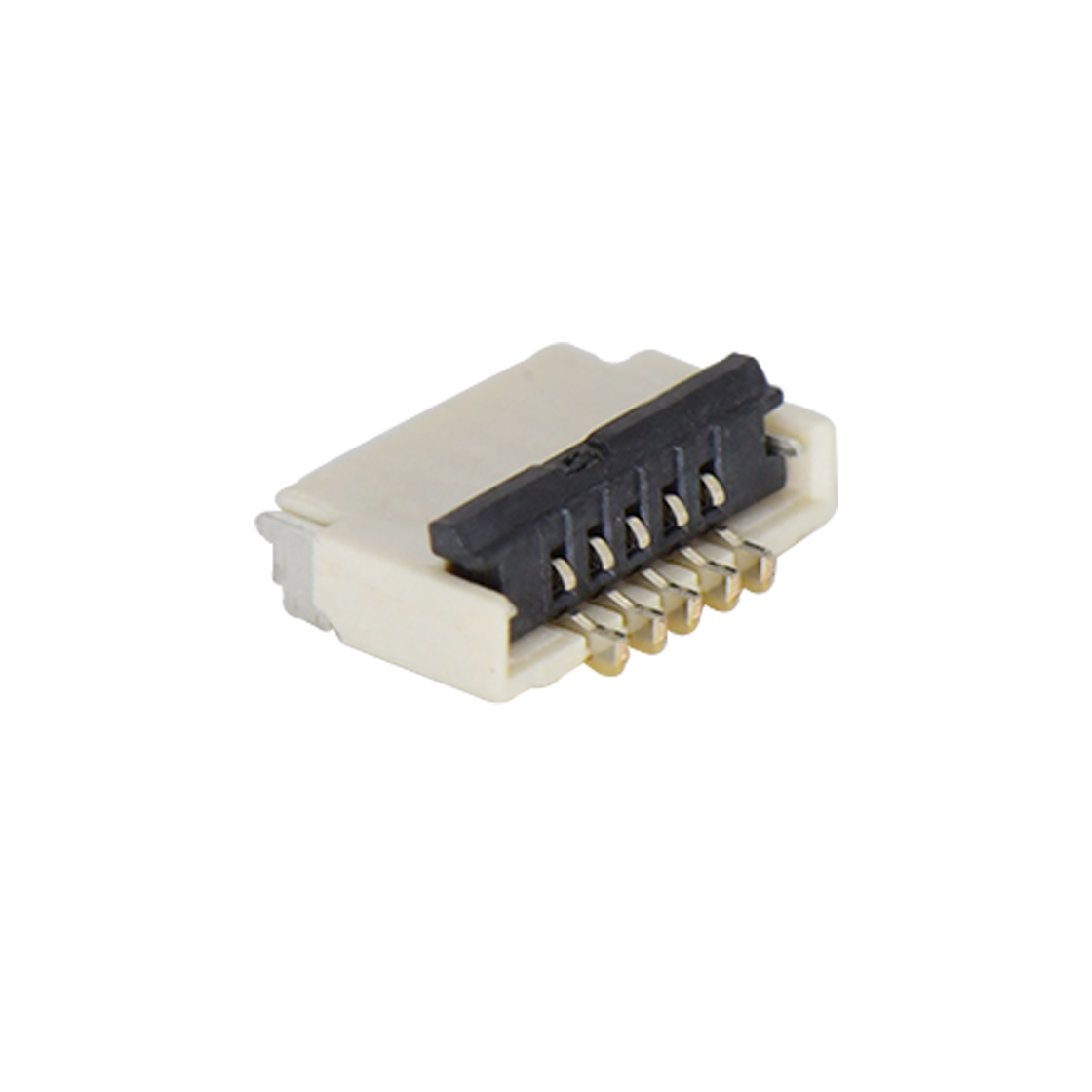 F0501 FPC FFC连接器Pitch 0.50mm 90°H1.00mm 卧贴双面接后掀盖 SMT型FPC 05Pin本色 镀半金接触点及焊接脚点1u，镍底35-60u.